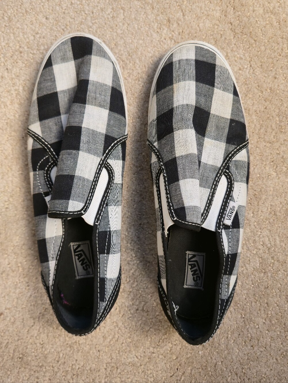 Vans Women's Slip-on Canvas Sneaker Flats Black White Lg Gingham Check  Sz 8